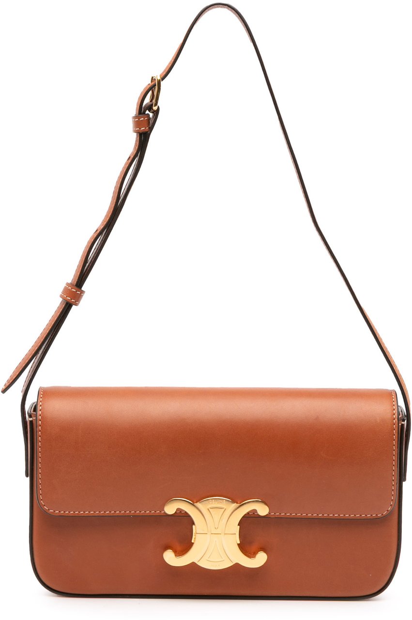 Celine Shiny Calfskin Claude Shoulder Bag Bruin