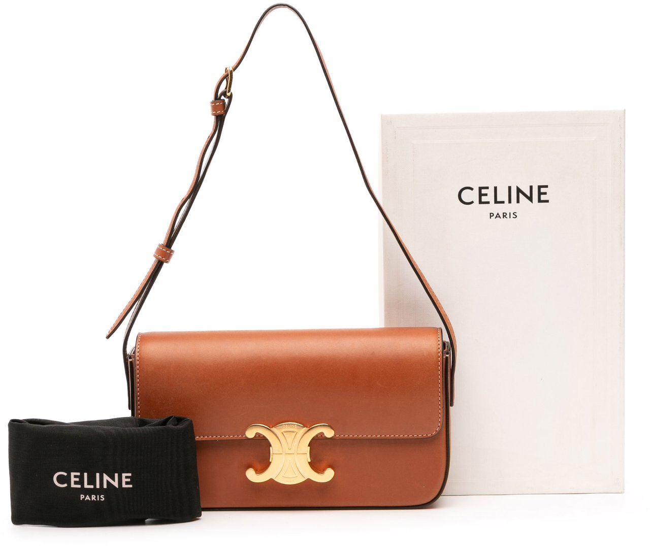 Celine Shiny Calfskin Claude Shoulder Bag Bruin