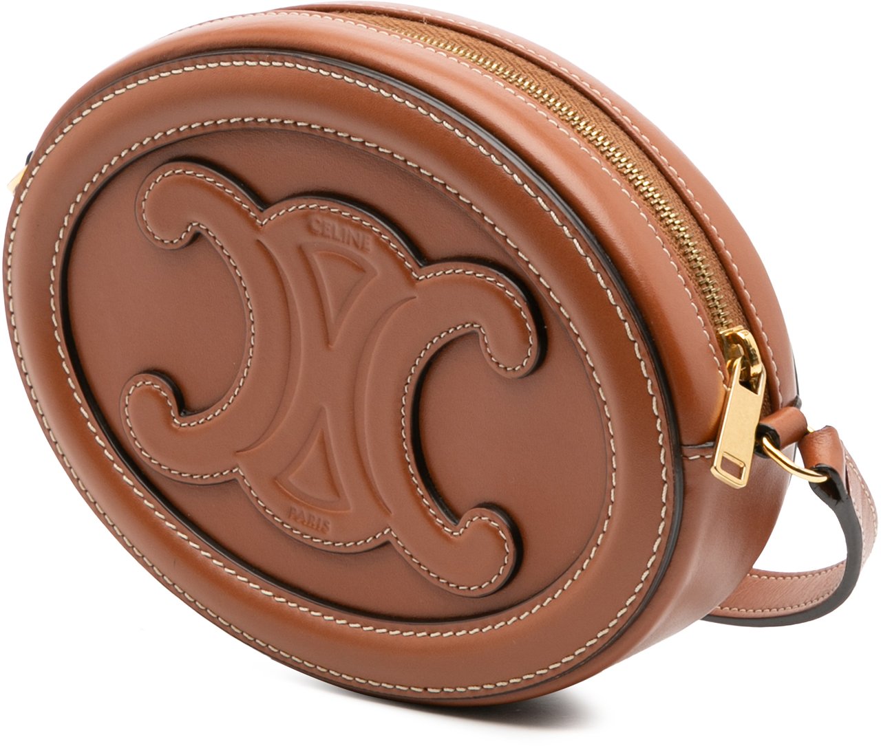 Celine Small Calfskin Cuir Triomphe Oval Crossbody Bruin