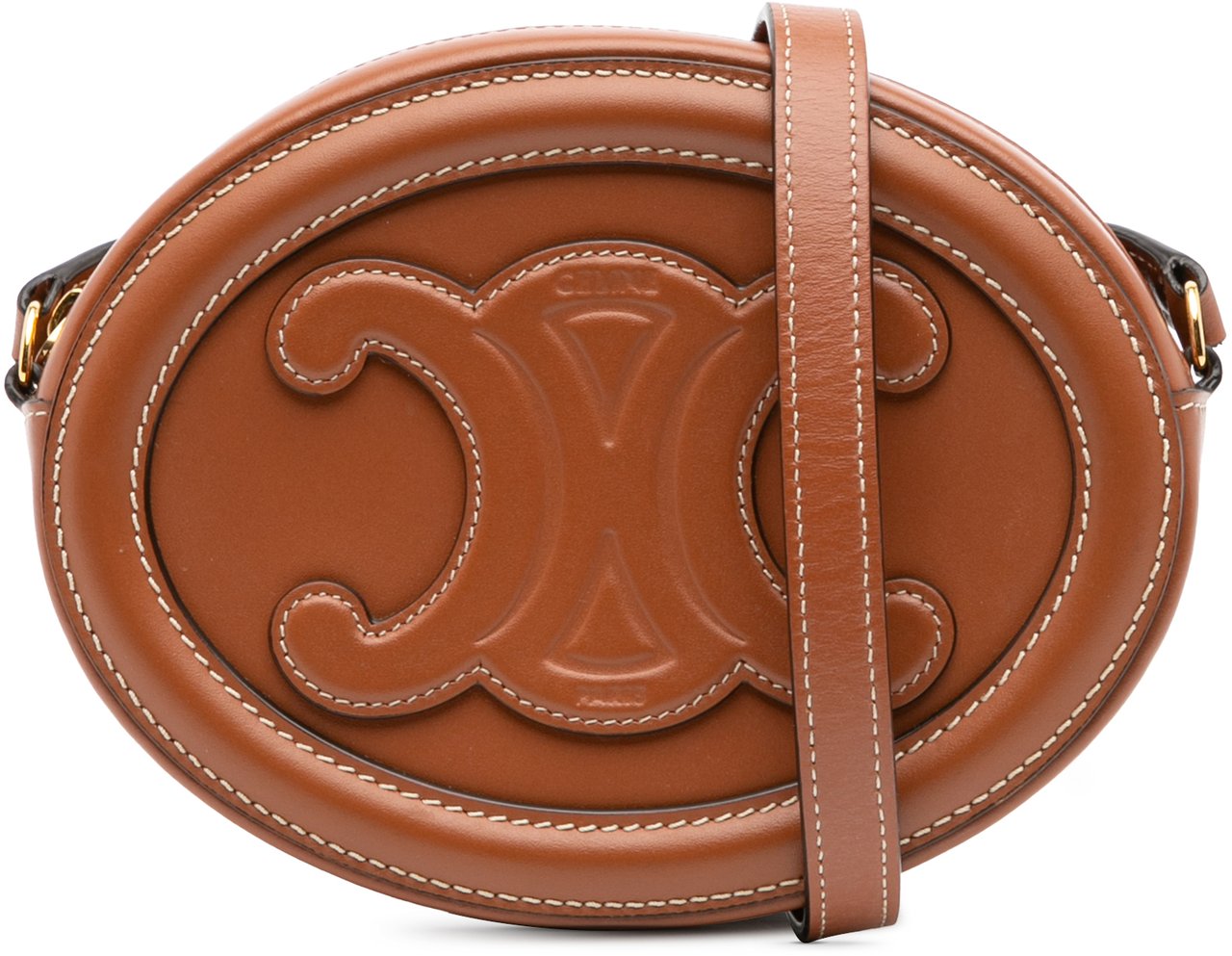 Celine Small Calfskin Cuir Triomphe Oval Crossbody Bruin