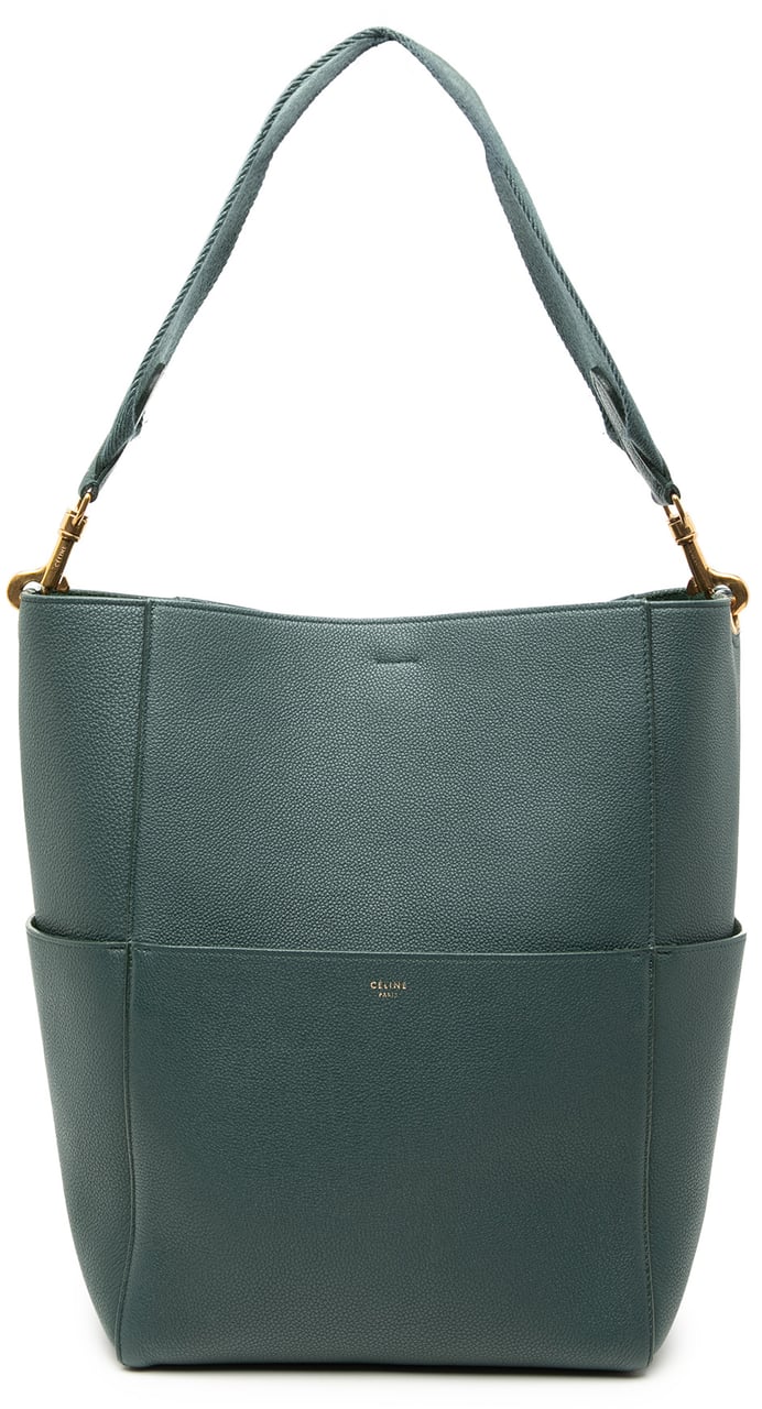 Celine Medium Leather Seau Sangle Bucket Groen
