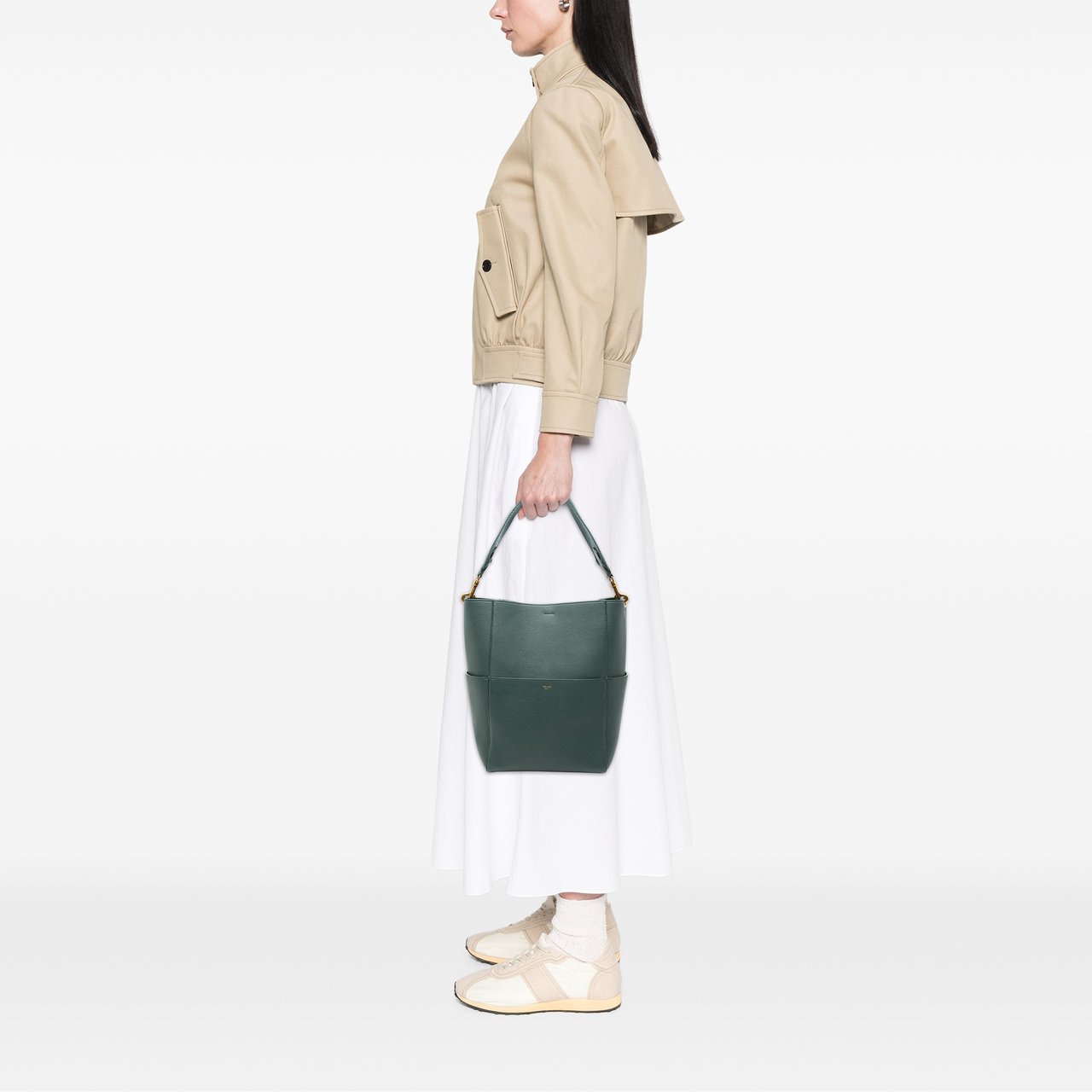 Celine Medium Leather Seau Sangle Bucket Groen
