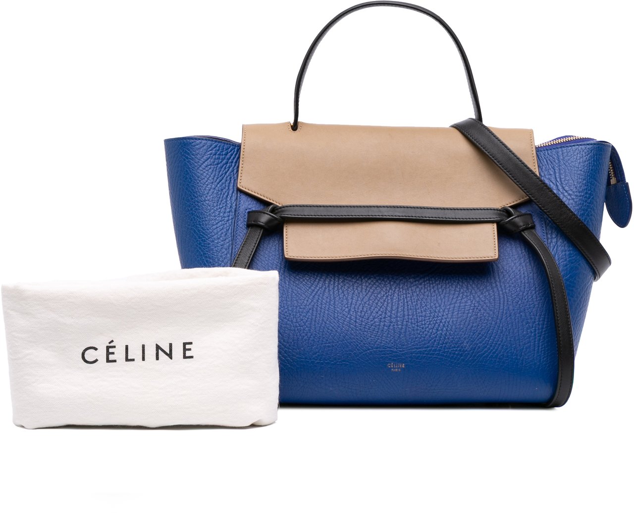 Celine Mini Tricolor Grained Calfskin Belt Bag Blauw