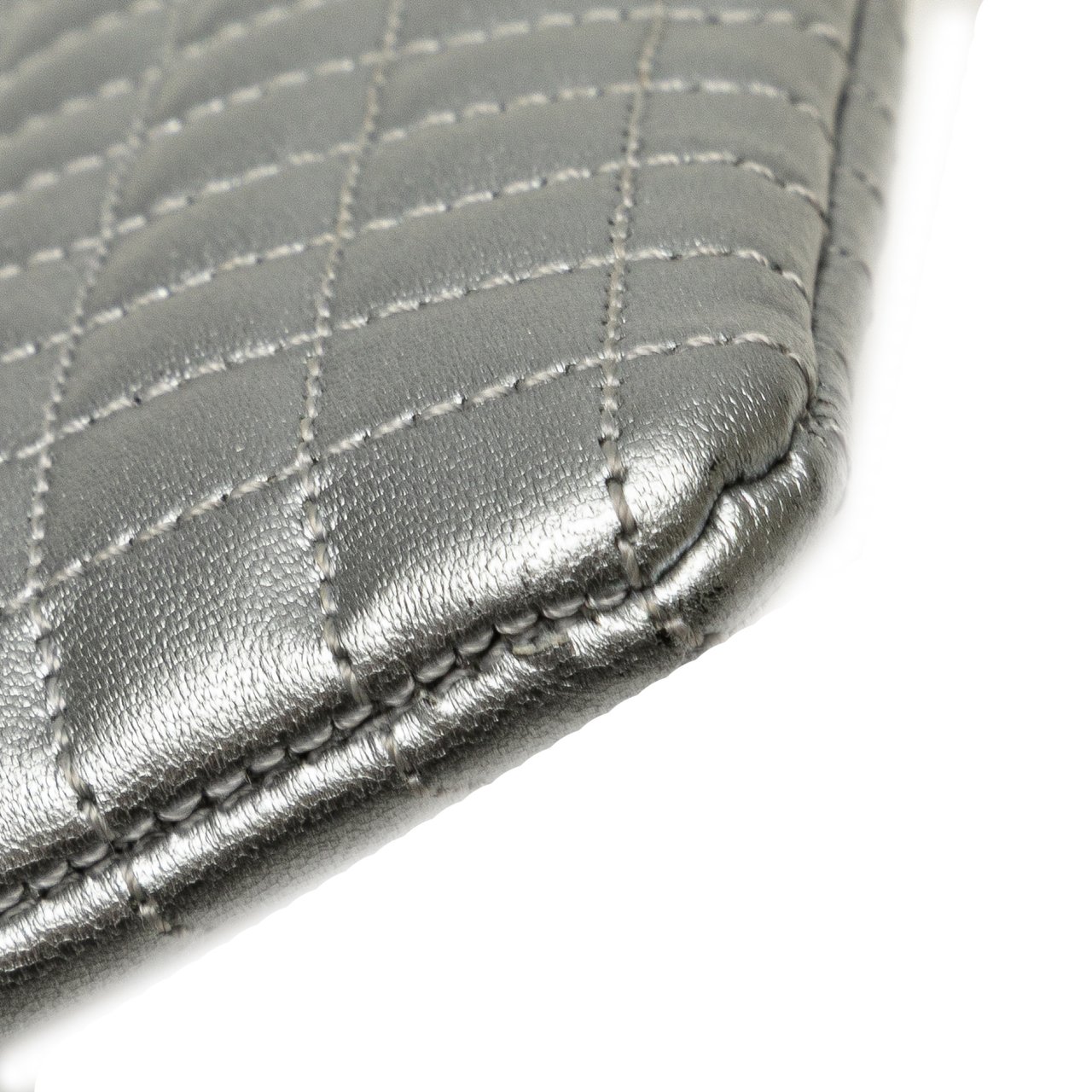 Celine Quilted Metallic Calfskin C Charm Pouch Zilver