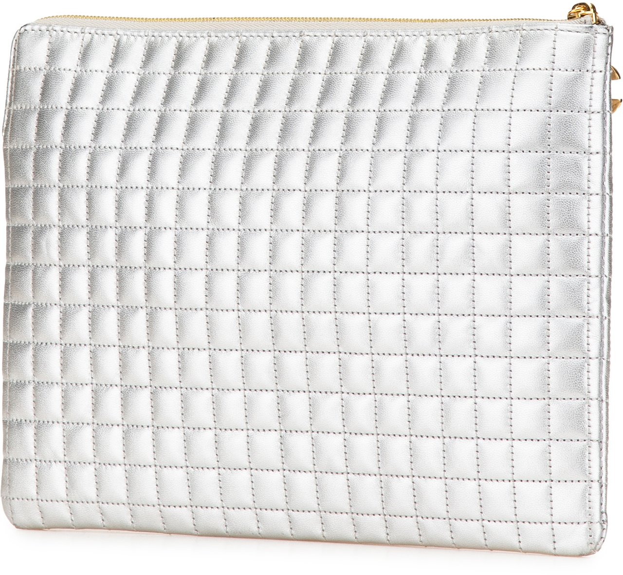 Celine Quilted Metallic Calfskin C Charm Pouch Zilver
