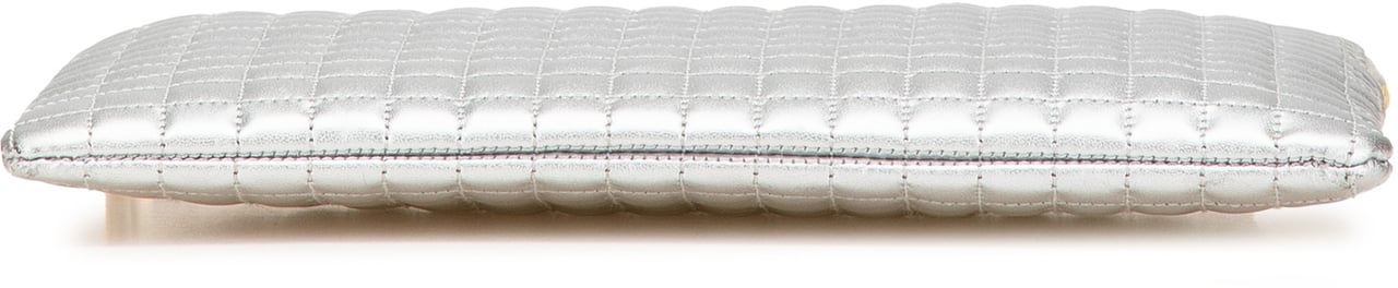 Celine Quilted Metallic Calfskin C Charm Pouch Zilver