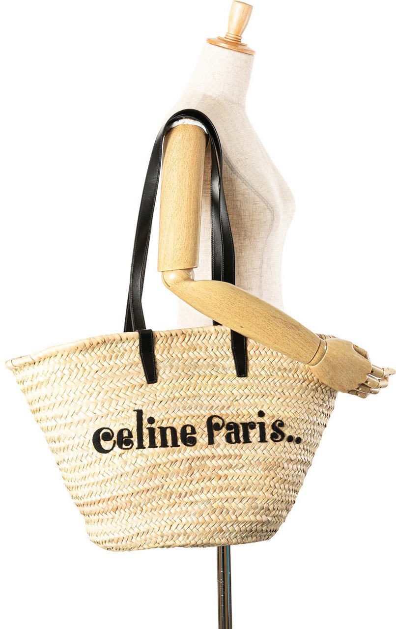 Celine Raffia Classic Panier Tote Bruin