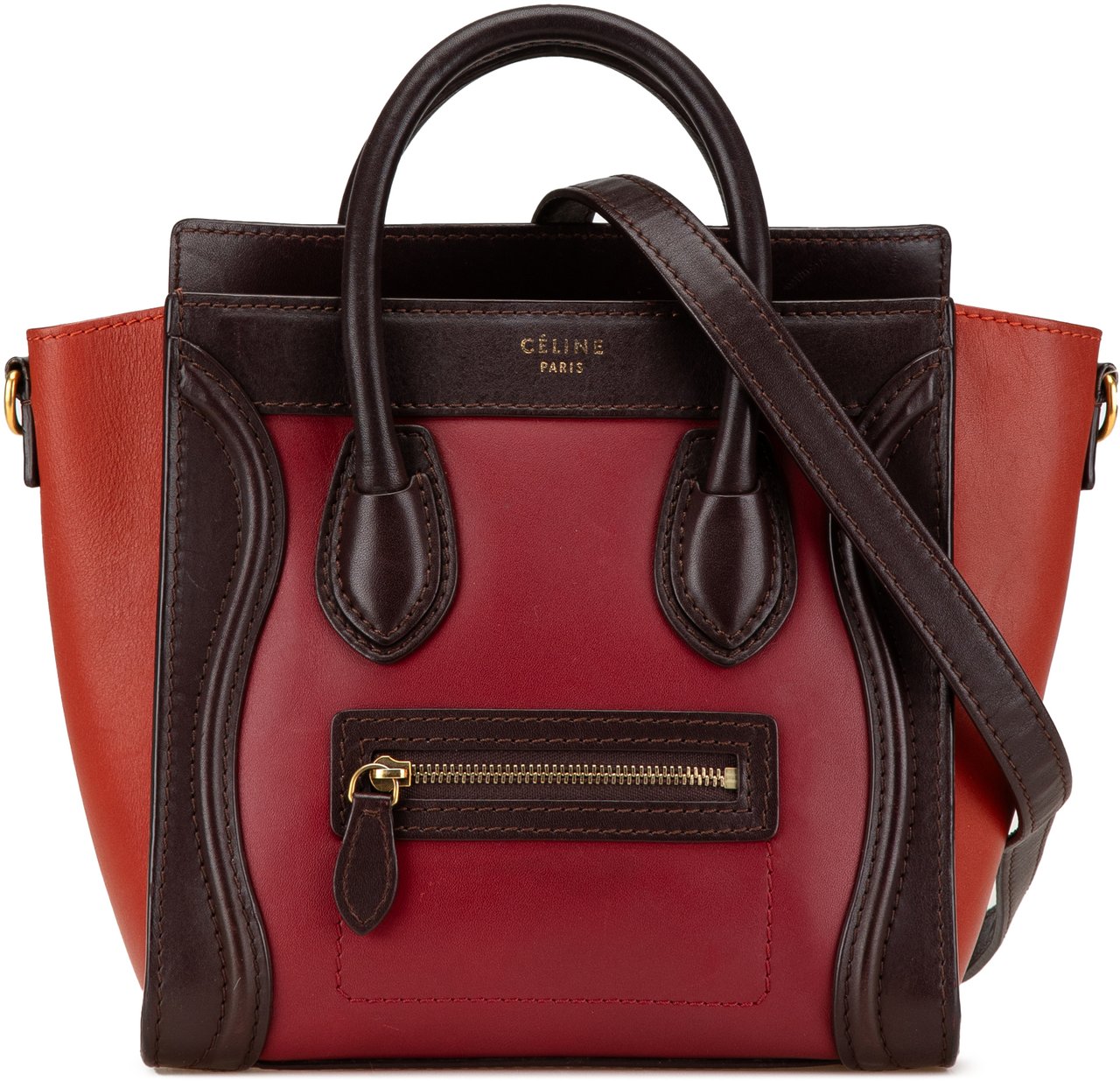 Celine Nano Tricolor Leather Luggage Tote Rood