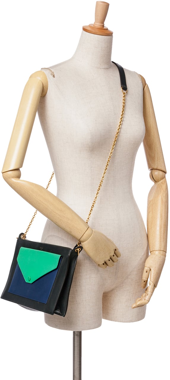 Celine Tricolor Leather Pocket Envelope Zip Crossbody Zwart