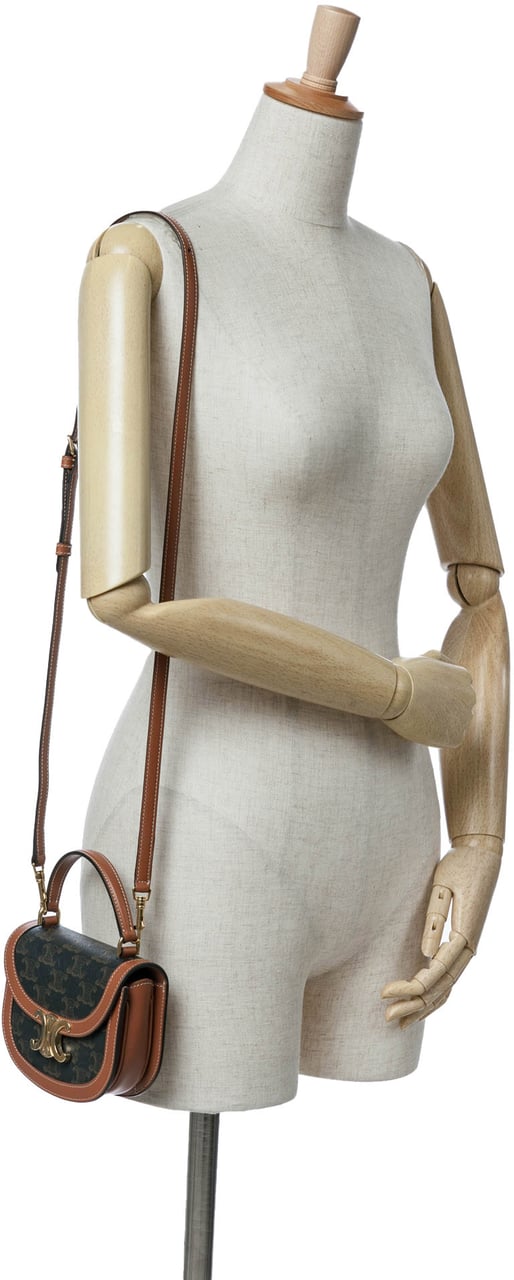 Celine Mini Triomphe Coated Canvas Besace Clea Satchel Bruin