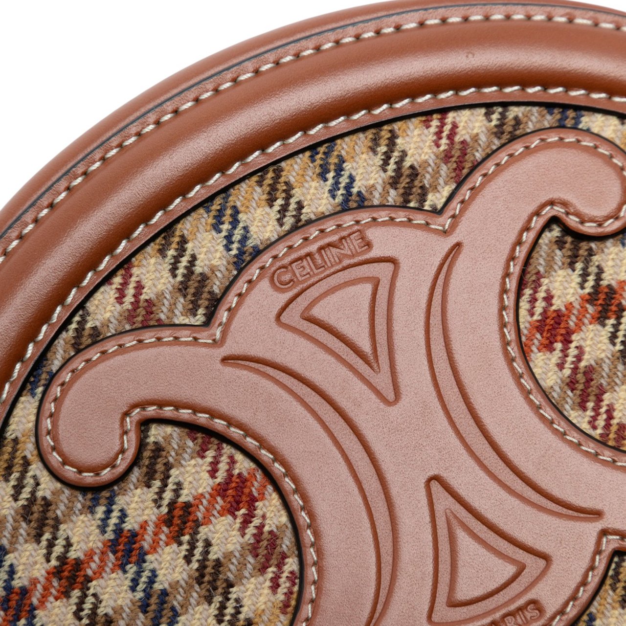 Celine Small Houndstooth Canvas and Calfskin Cuir Triomphe Oval Crossbody Bruin