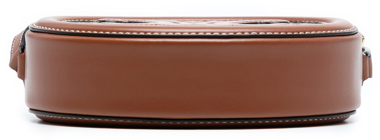 Celine Small Houndstooth Canvas and Calfskin Cuir Triomphe Oval Crossbody Bruin