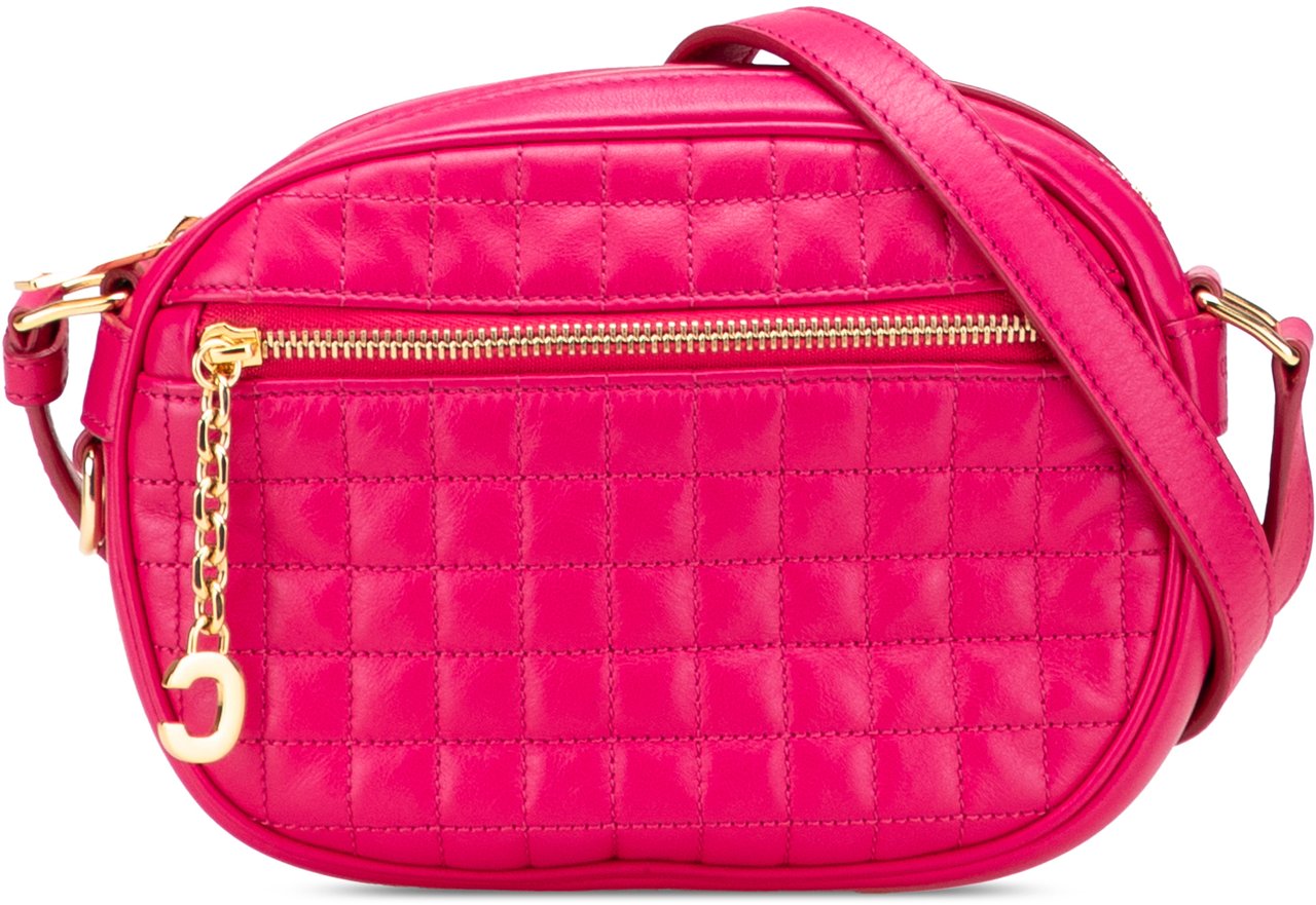 Celine Quilted Calfskin C Charm Crossbody Roze