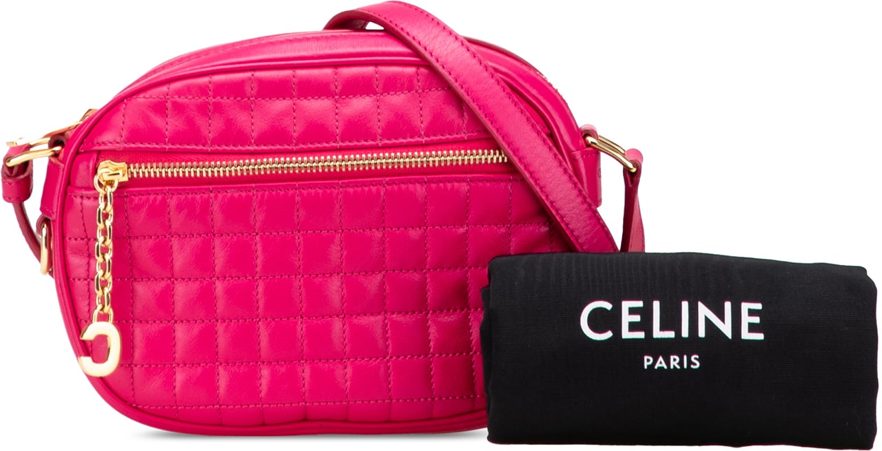 Celine Quilted Calfskin C Charm Crossbody Roze