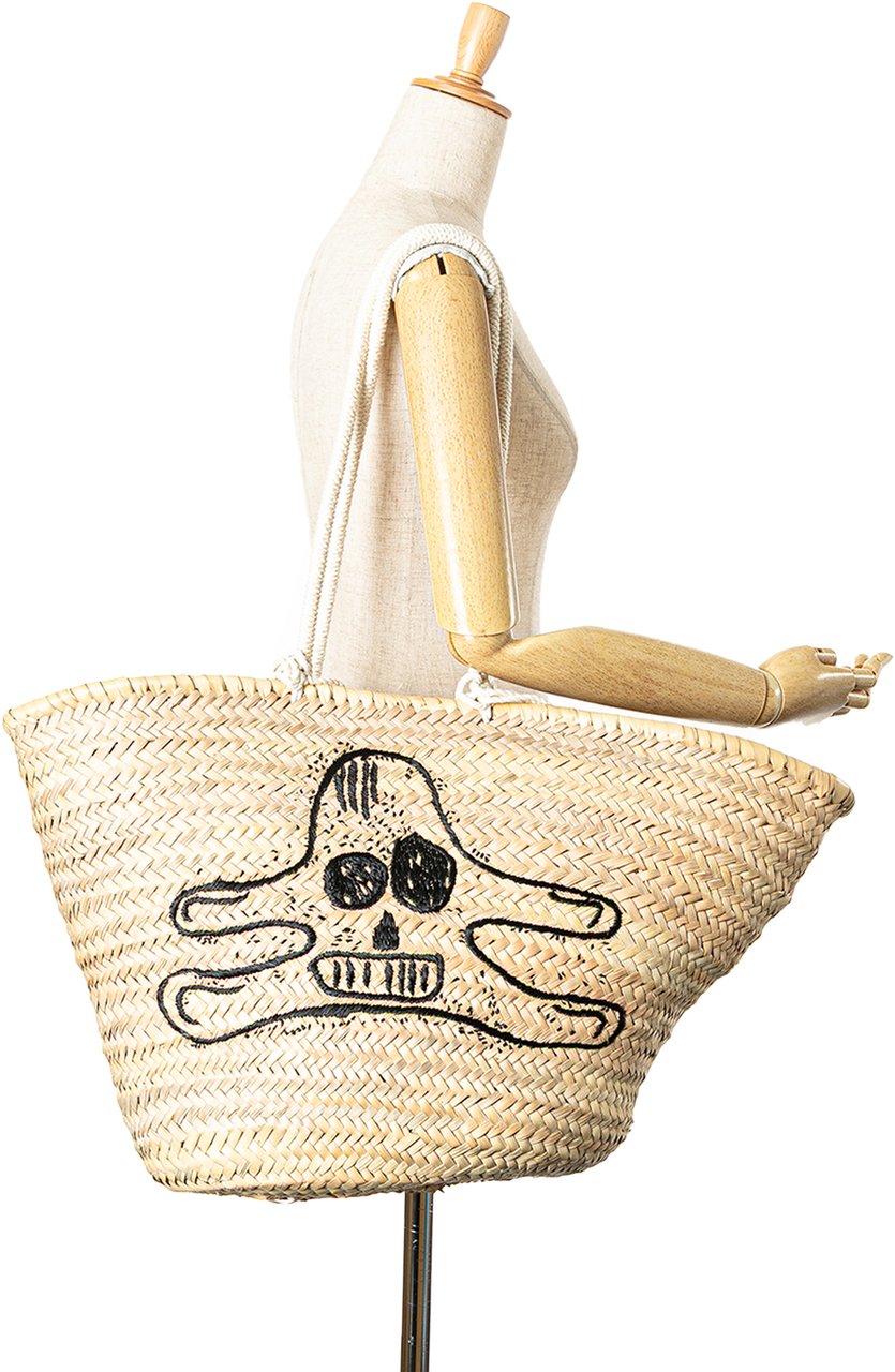 Celine Andre Butzer Large Raffia Classic Wanderer Embroidered Shopping Tote Bruin