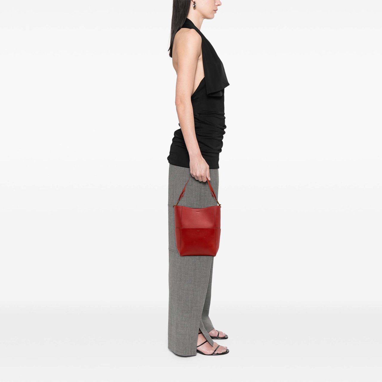 Celine Medium Leather Seau Sangle Bucket Bag Rood