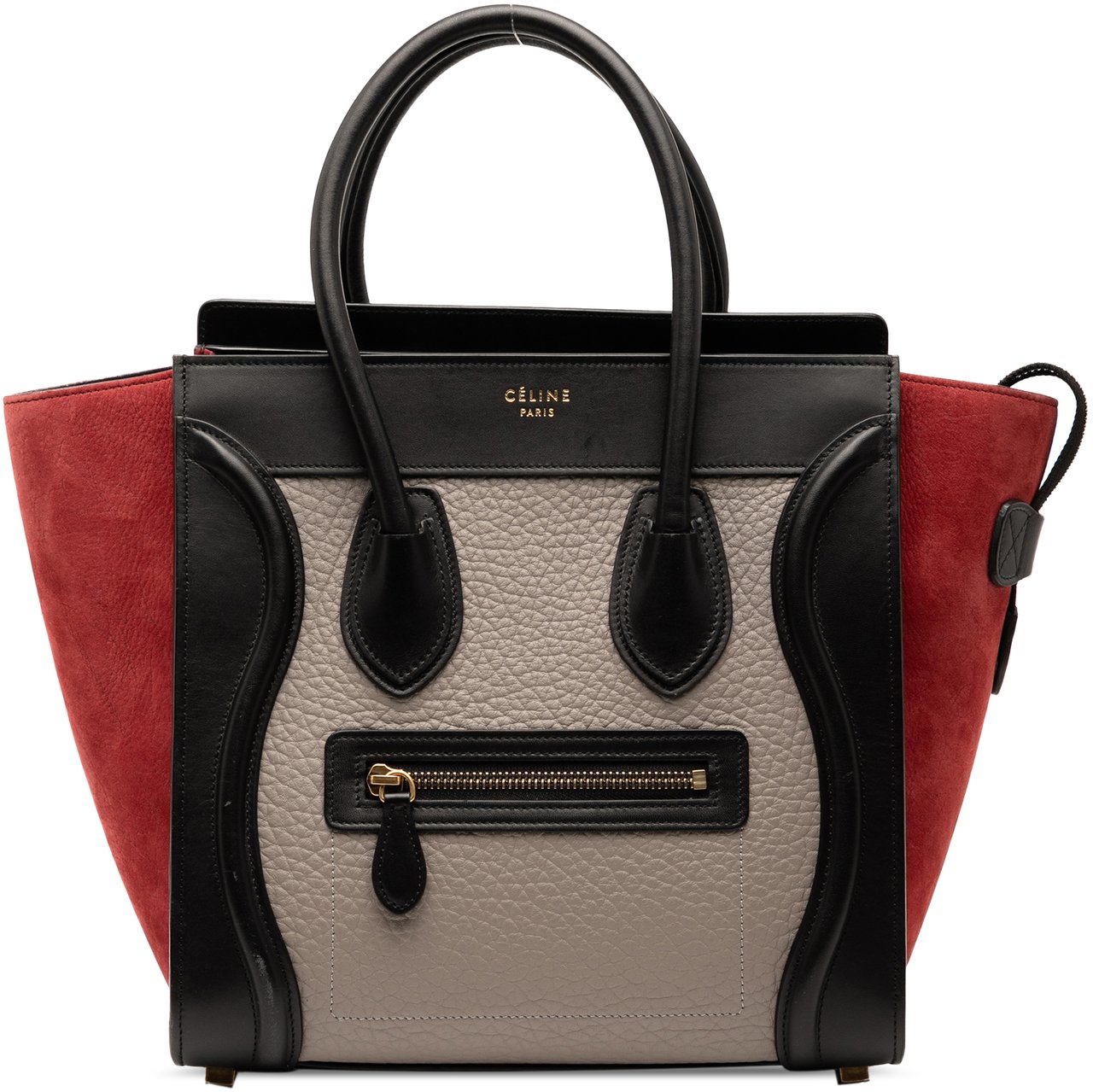 Celine Micro Tricolor Leather Luggage Tote Bruin