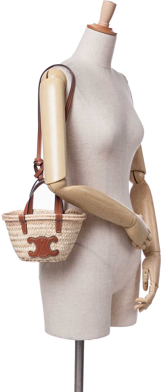 Celine Nano Raffia Cuir Triomphe Classic Panier Tote Bruin