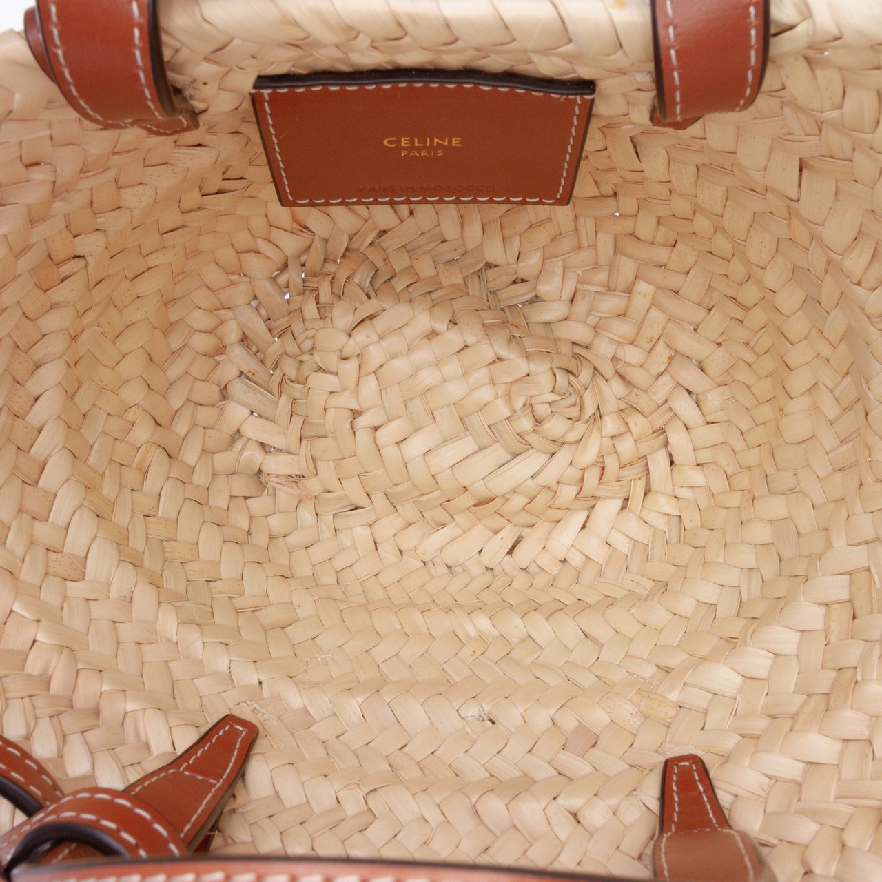 Celine Nano Raffia Cuir Triomphe Classic Panier Tote Bruin
