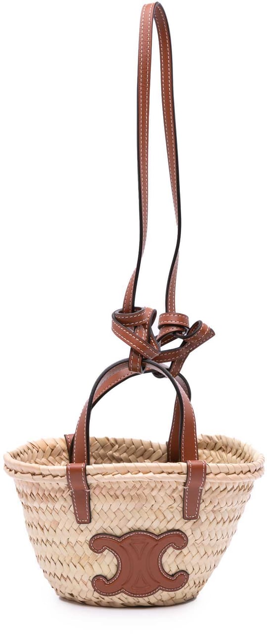 Celine Nano Raffia Cuir Triomphe Classic Panier Tote Bruin