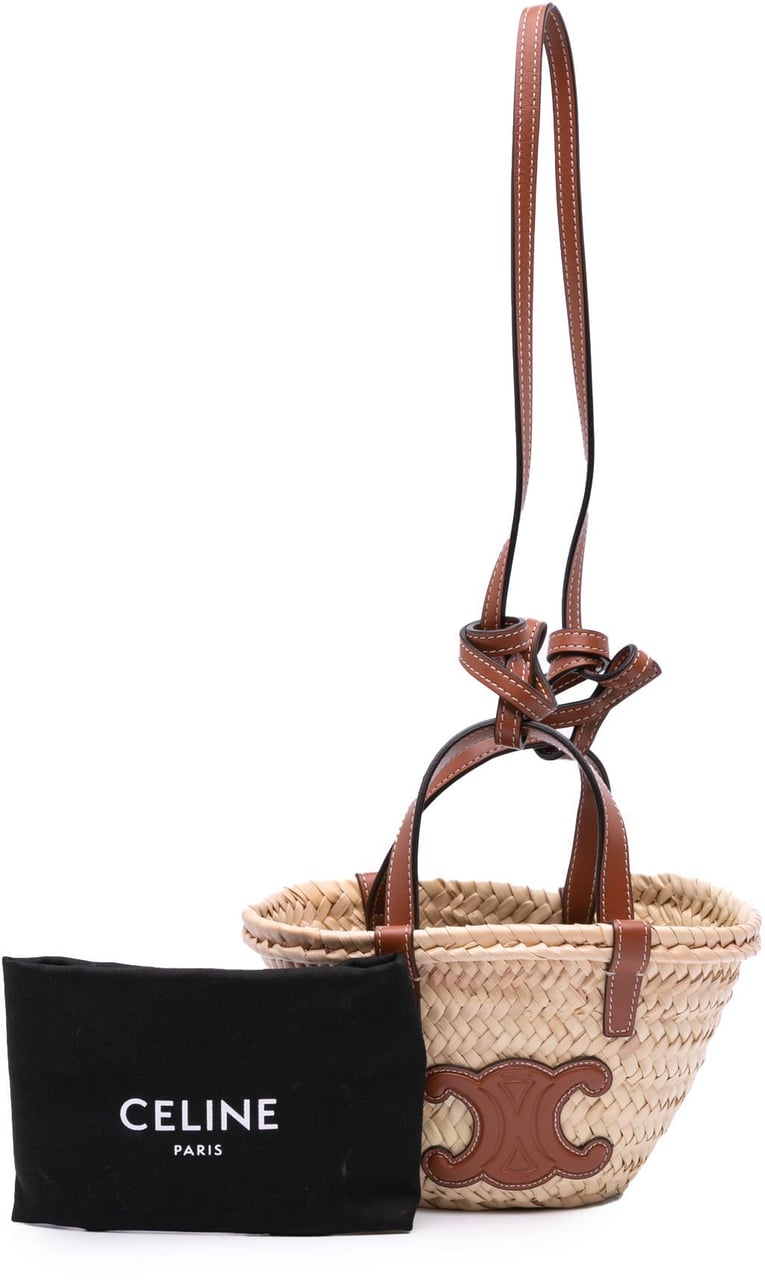 Celine Nano Raffia Cuir Triomphe Classic Panier Tote Bruin