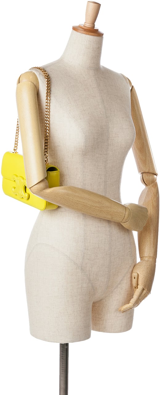 Celine Calfskin Cuir Triomphe Chain Shoulder Bag Geel