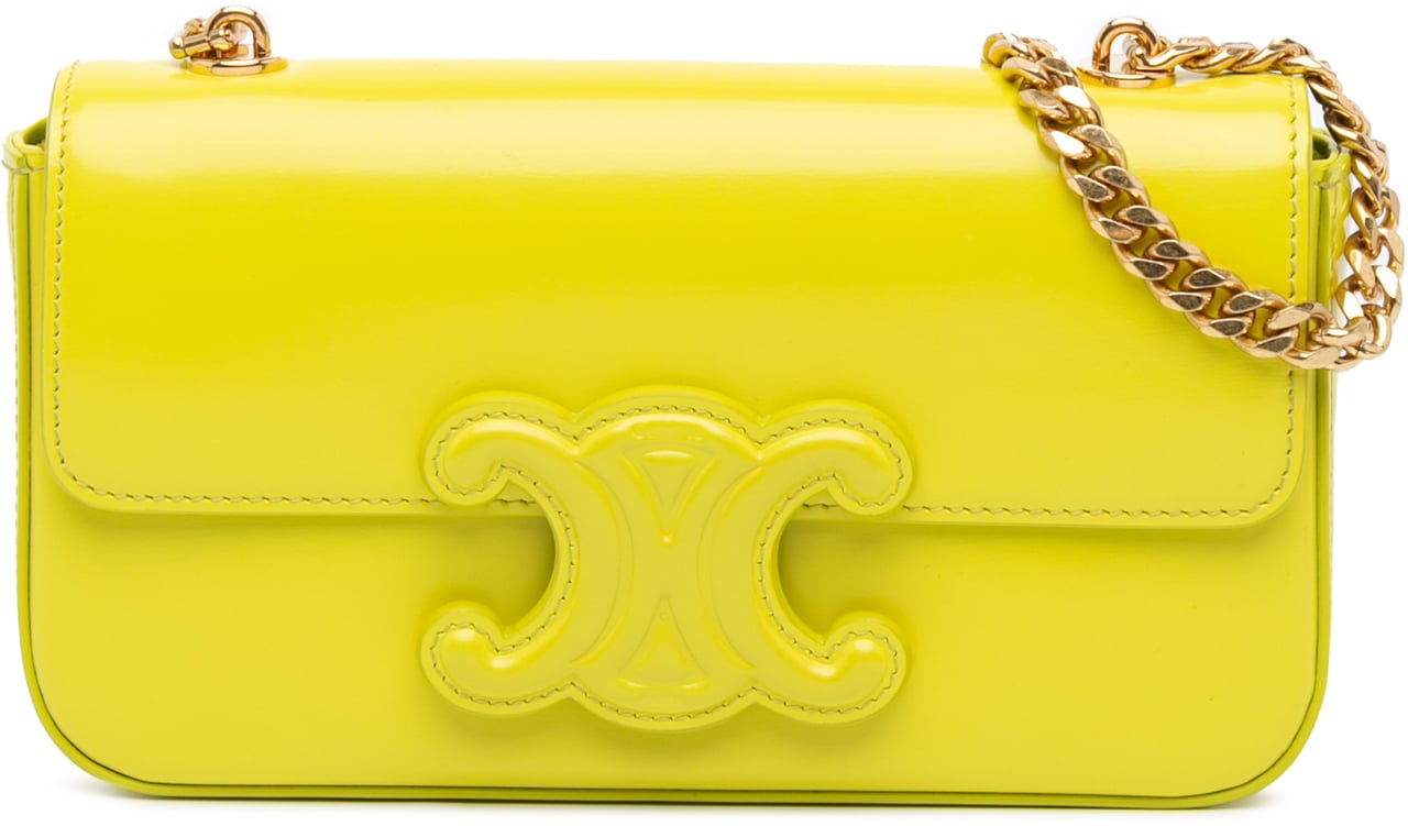 Celine Calfskin Cuir Triomphe Chain Shoulder Bag Geel
