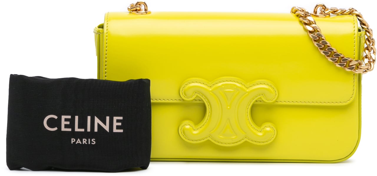 Celine Calfskin Cuir Triomphe Chain Shoulder Bag Geel