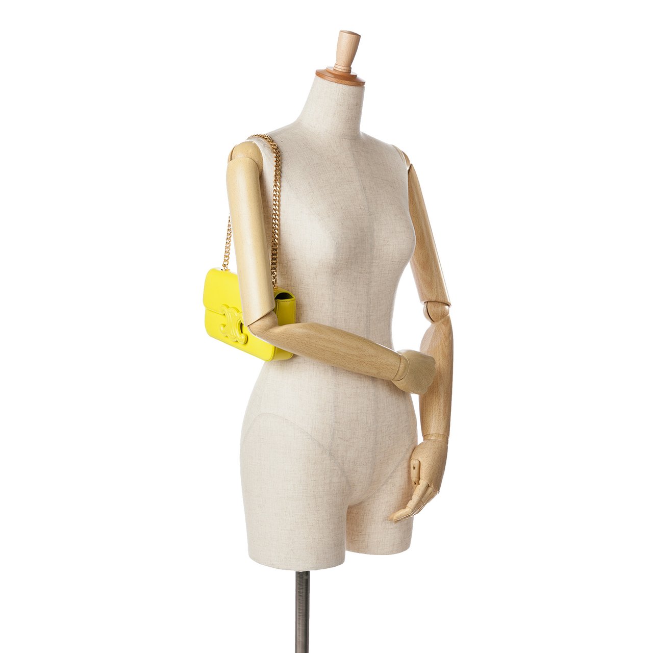 Celine Calfskin Cuir Triomphe Chain Shoulder Bag Geel