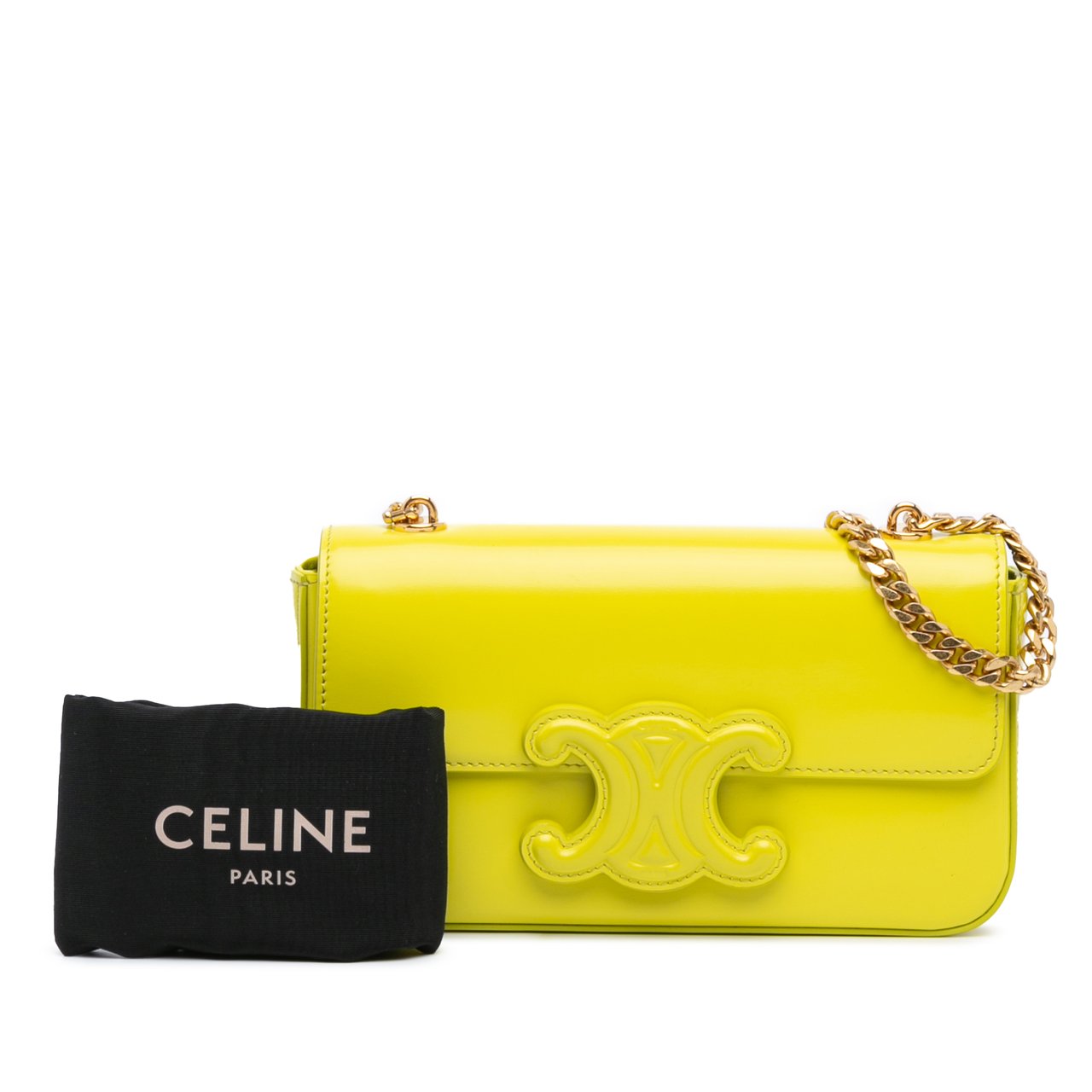 Celine Calfskin Cuir Triomphe Chain Shoulder Bag Geel