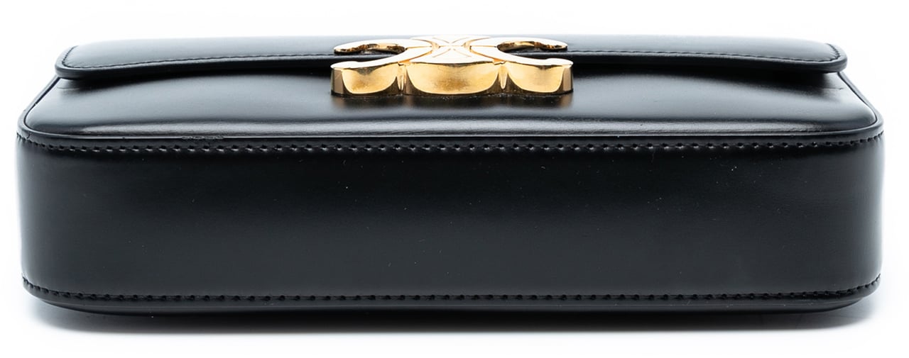 Celine Shiny Calfskin Triomphe Claude Shoulder Bag Zwart