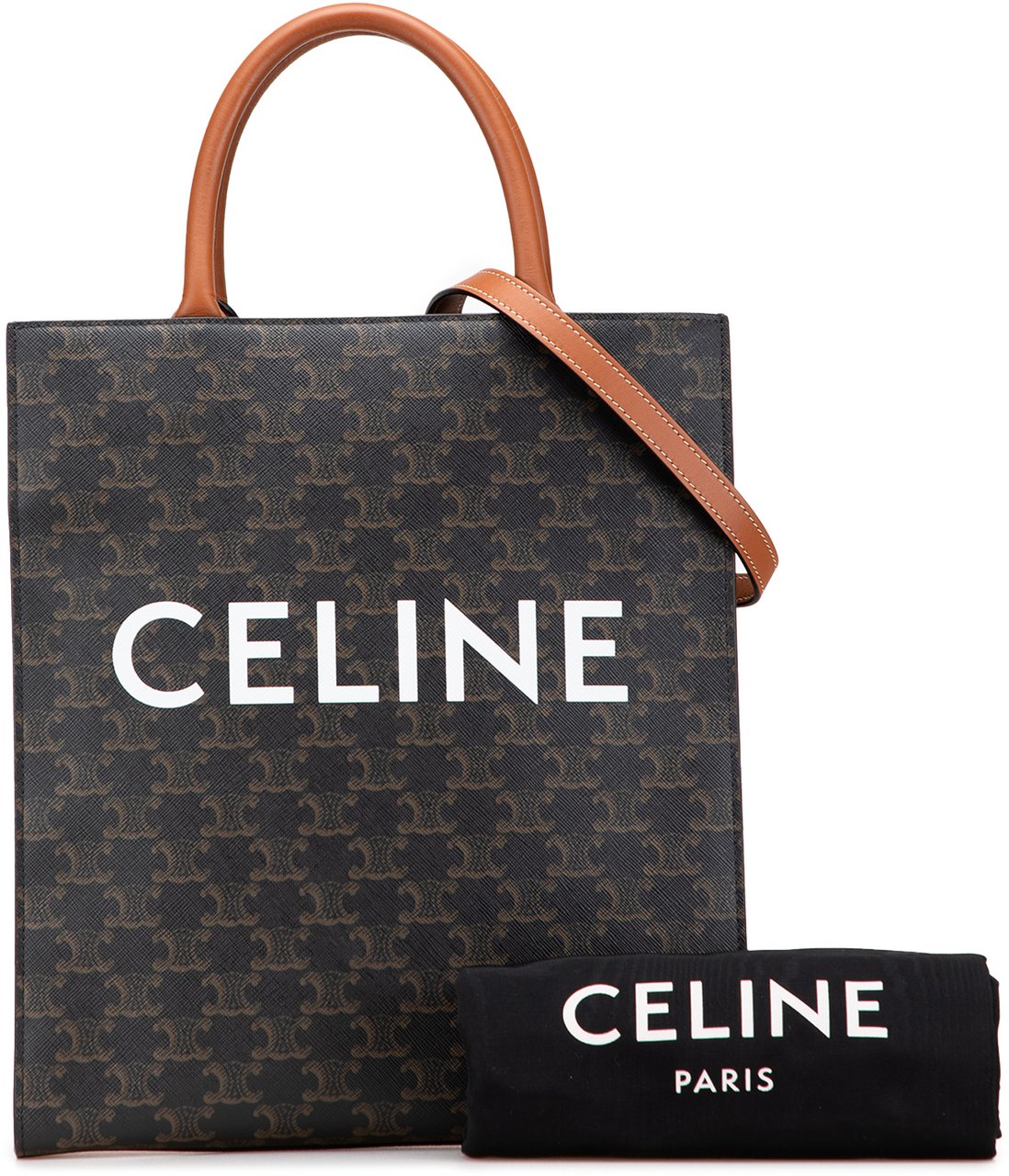 Celine Small Triomphe Coated Canvas Vertical Cabas Tote Bruin
