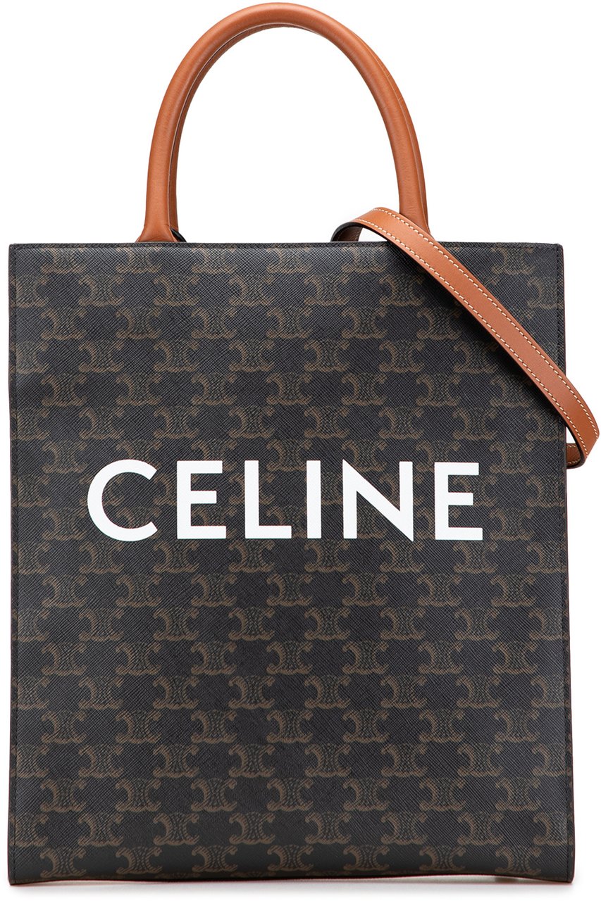 Celine Small Triomphe Coated Canvas Vertical Cabas Tote Bruin