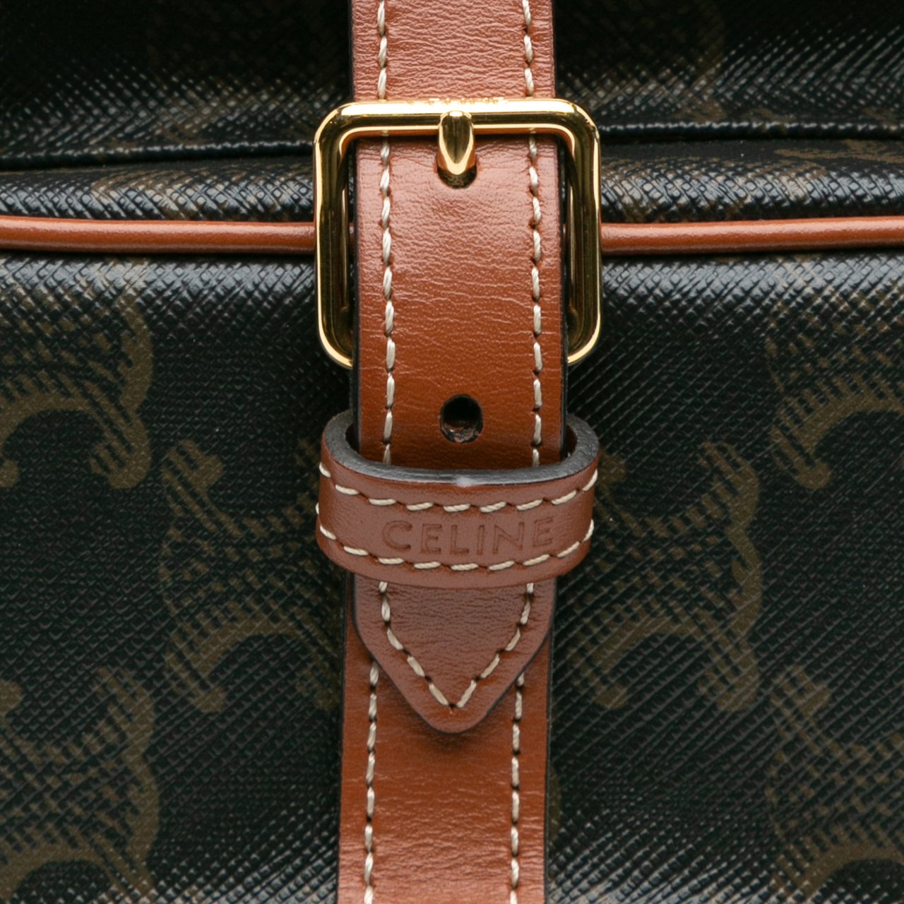 Celine Medium Triomphe Coated Canvas Folco Crossbody Bruin