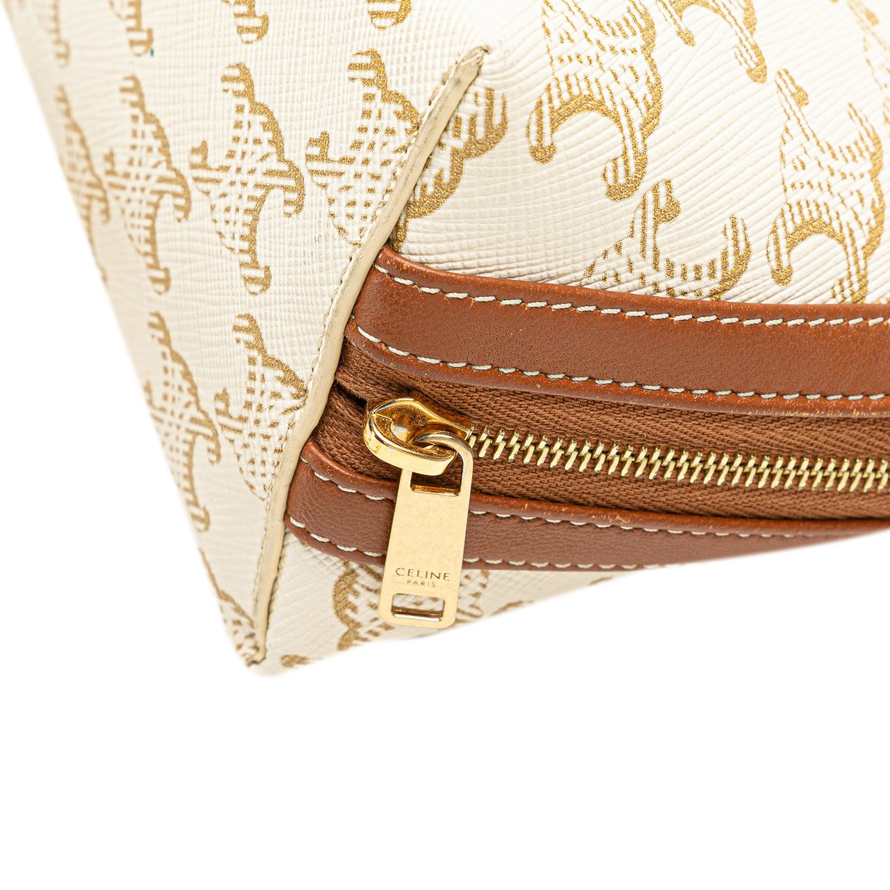 Celine Triomphe Coated Canvas Clutch On Chain Wit