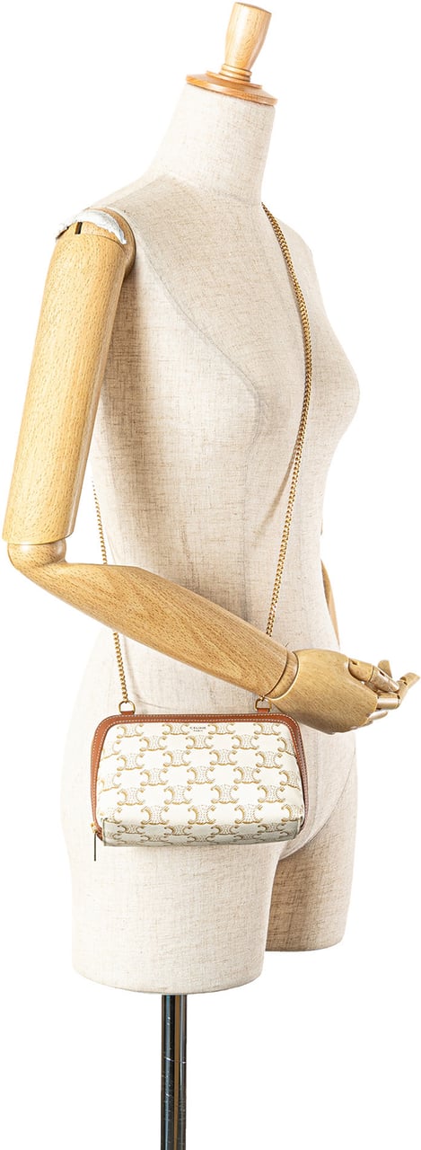 Celine Triomphe Coated Canvas Clutch On Chain Wit