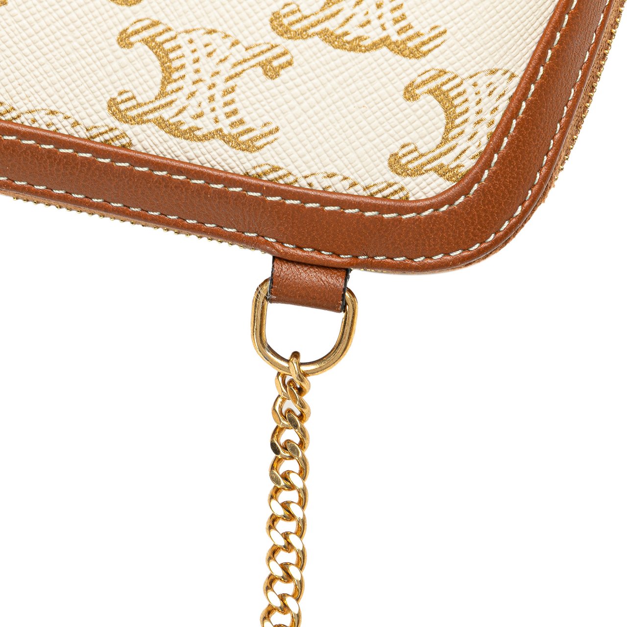 Celine Triomphe Coated Canvas Clutch On Chain Wit