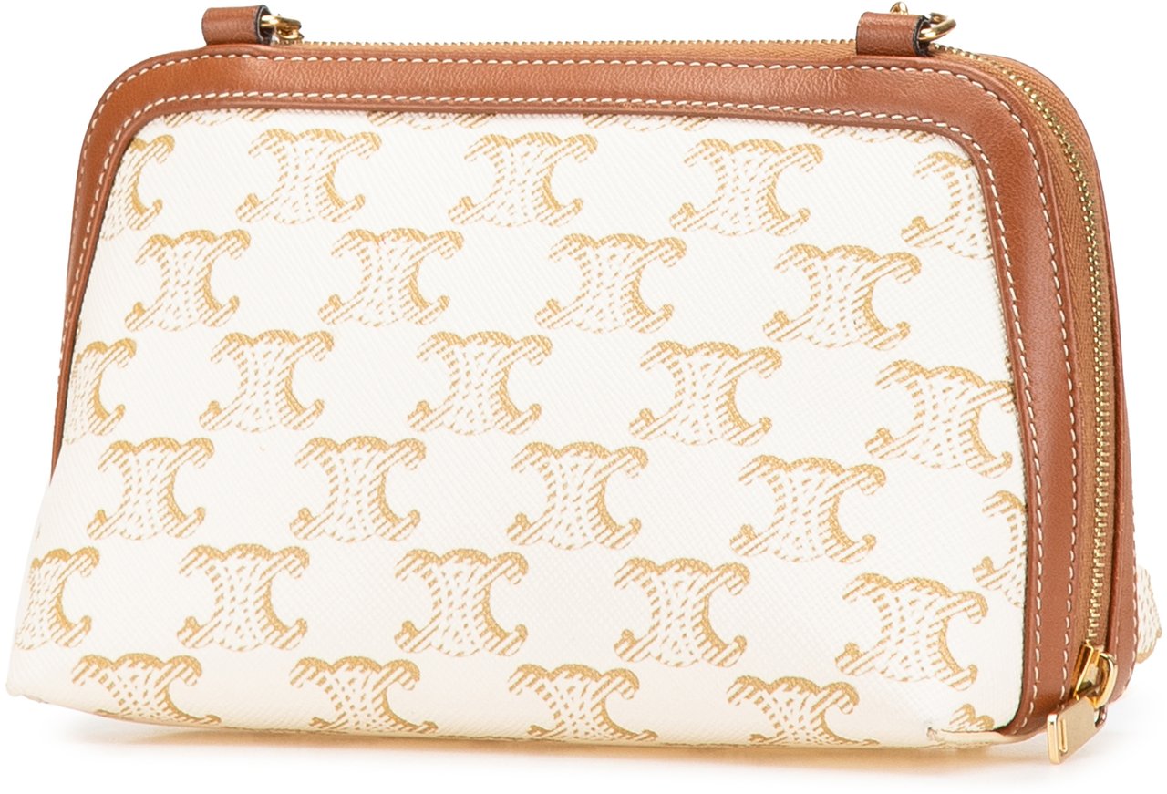 Celine Triomphe Coated Canvas Clutch On Chain Wit