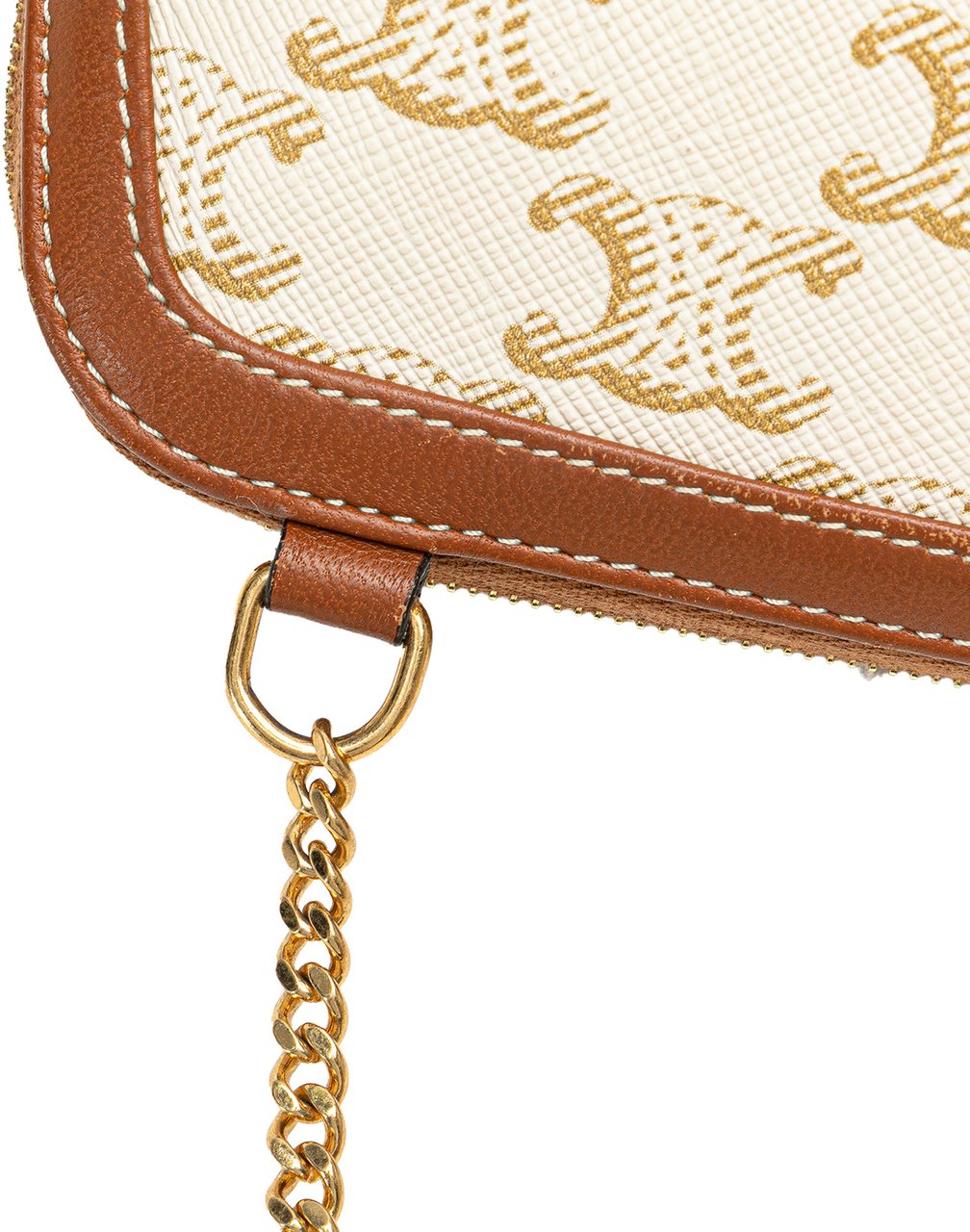 Celine Triomphe Coated Canvas Clutch On Chain Wit