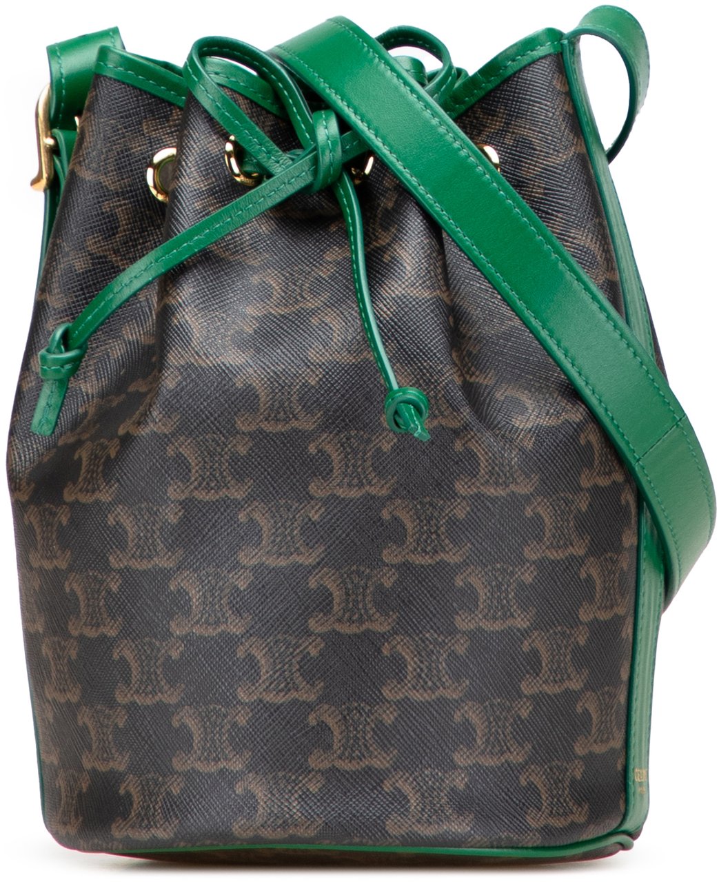 Celine Small Triomphe Coated Canvas Drawstring Bucket Bag Bruin