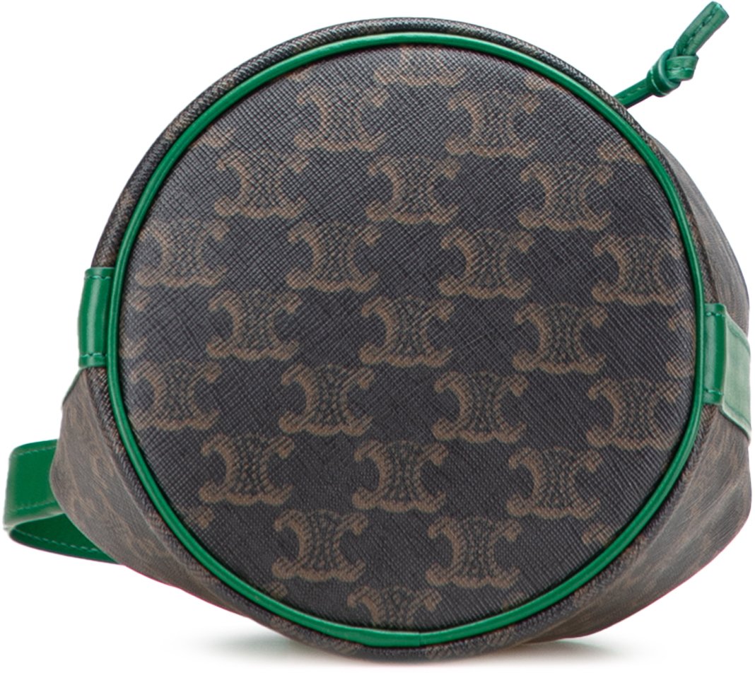 Celine Small Triomphe Coated Canvas Drawstring Bucket Bag Bruin