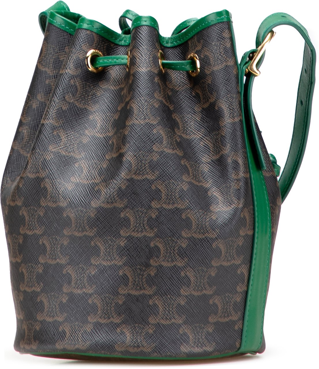 Celine Small Triomphe Coated Canvas Drawstring Bucket Bag Bruin