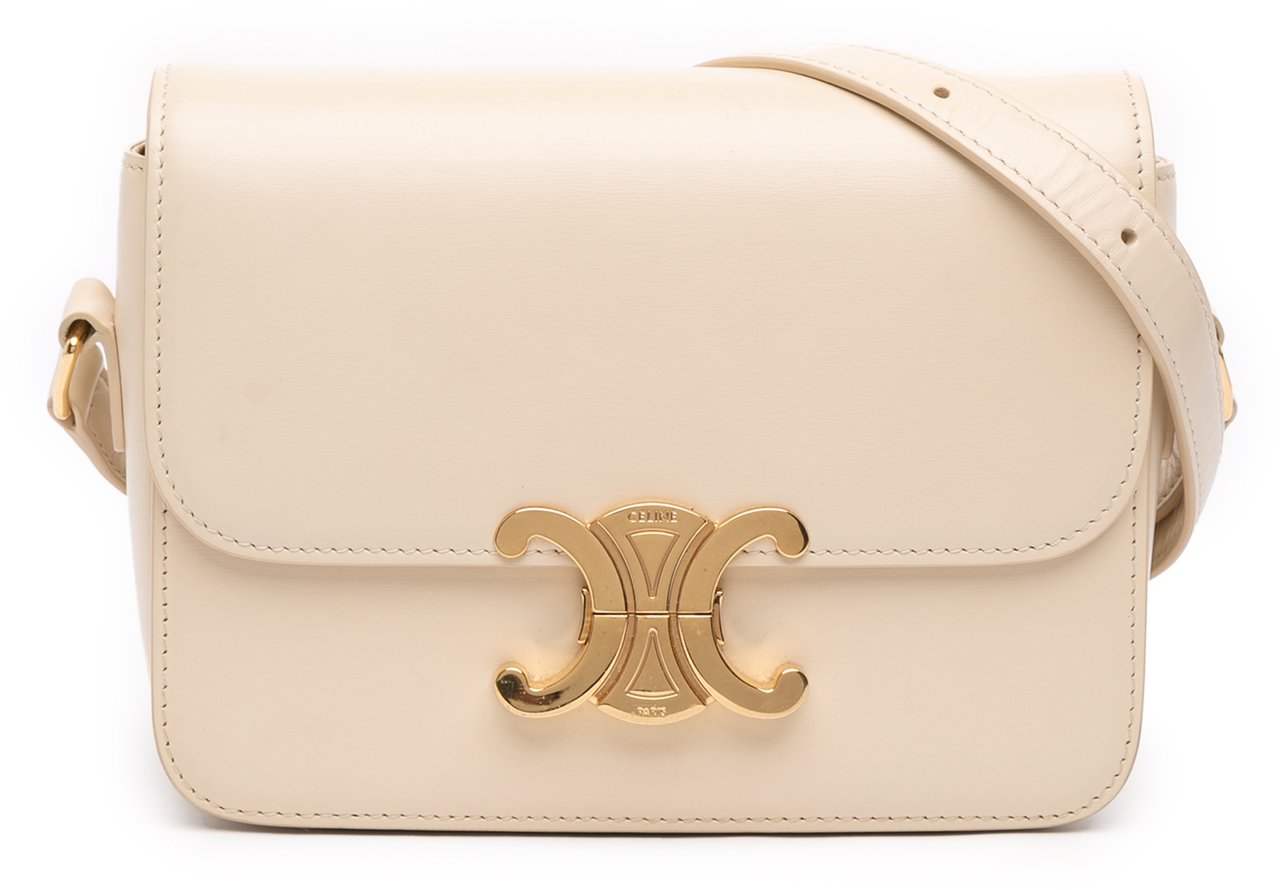 Celine Teen Shiny Calfskin Triomphe Crossbody Wit