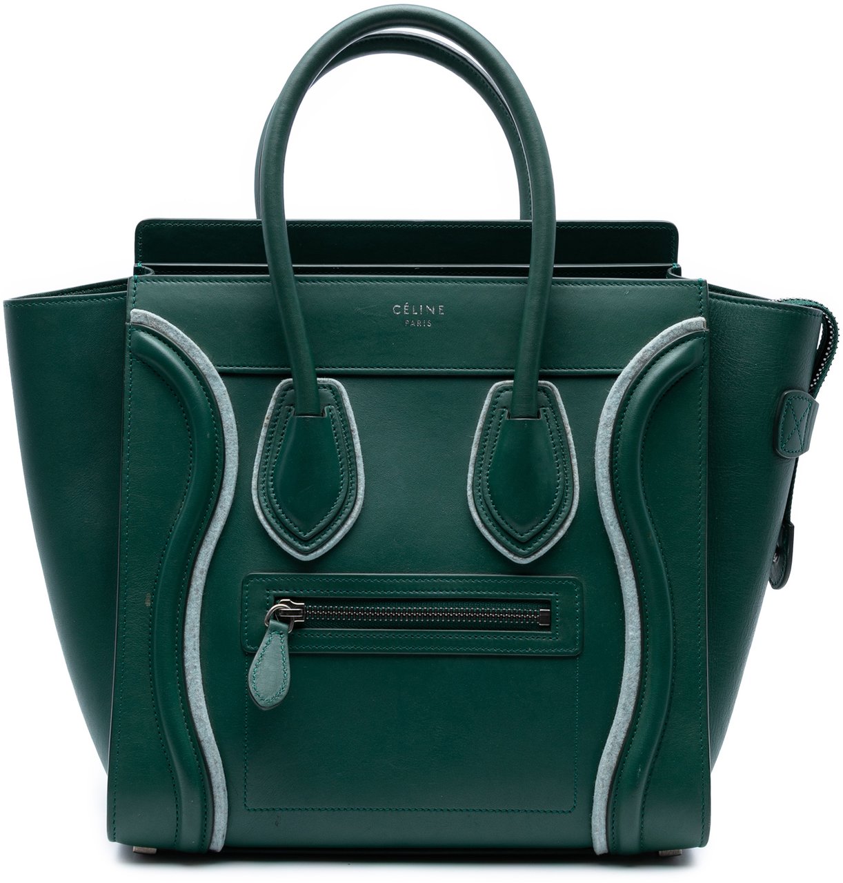 Celine Mini Bicolor Leather and Felt Trimmed Luggage Tote Groen