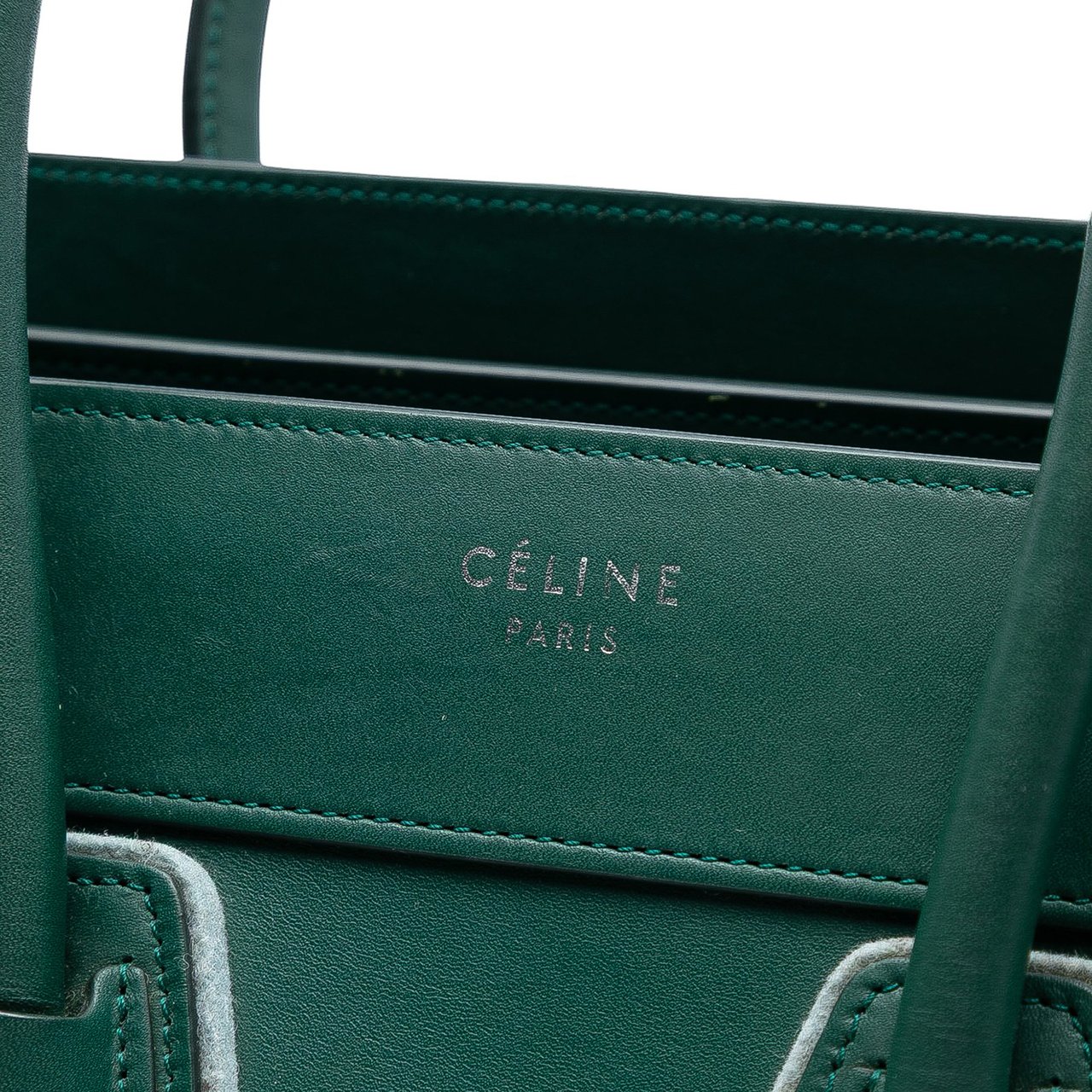 Celine Mini Bicolor Leather and Felt Trimmed Luggage Tote Groen