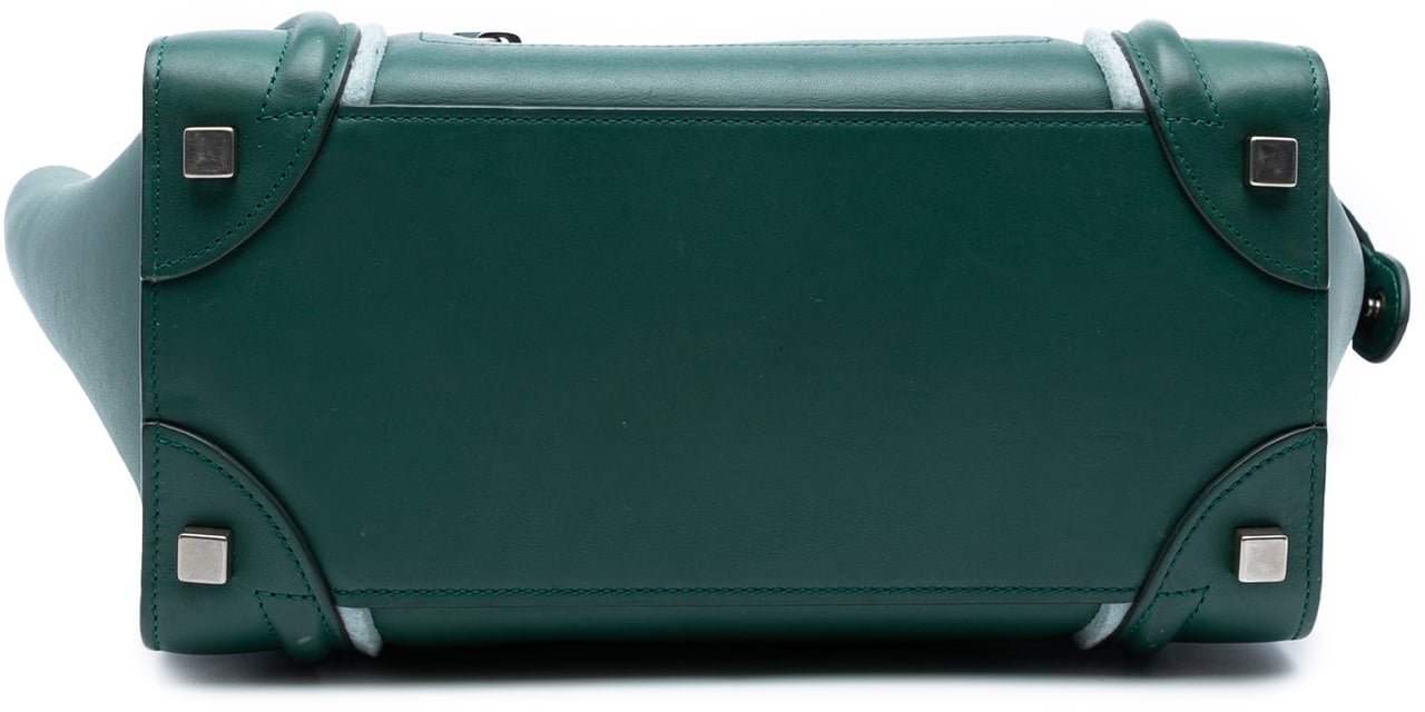 Celine Mini Bicolor Leather and Felt Trimmed Luggage Tote Groen
