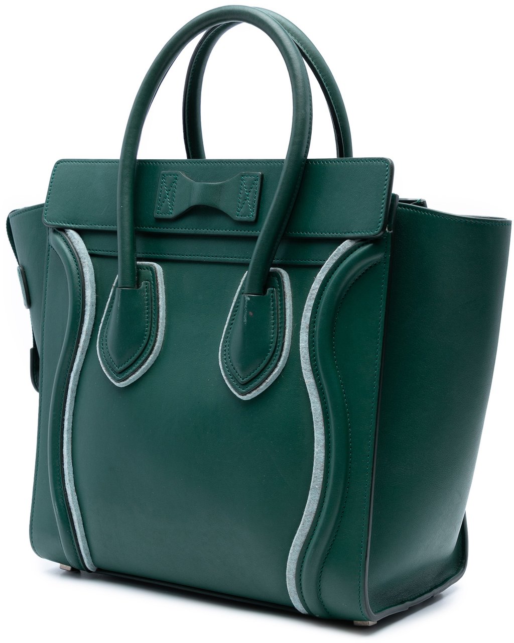 Celine Mini Bicolor Leather and Felt Trimmed Luggage Tote Groen