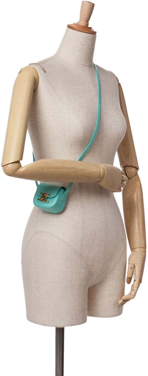 Celine Leather Triomphe AirPods Case with Strap Blauw