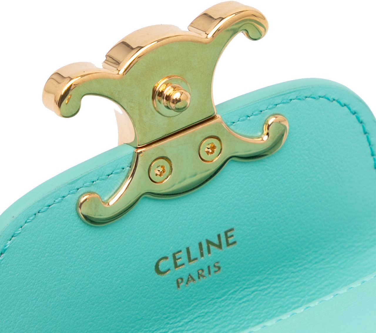 Celine Leather Triomphe AirPods Case with Strap Blauw