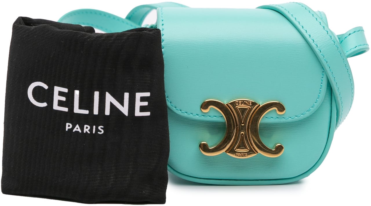 Celine Leather Triomphe AirPods Case with Strap Blauw